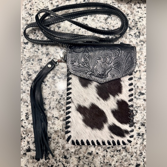 Western tooled leather cowhide mini crossbody - Picture 2 of 4